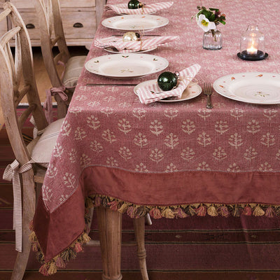 Luxury Megha &amp; Velvet Tablecloth with Tassels - Extra Large