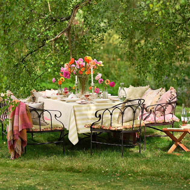 Summer Green Wide Stripe Tablecloth