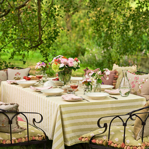 Summer Green Wide Stripe Tablecloth