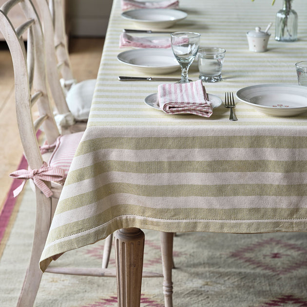 Summer Green Wide Stripe Tablecloth