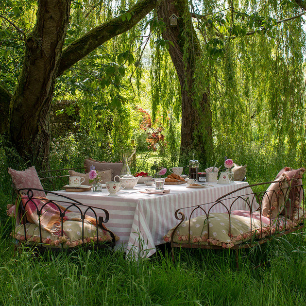 Pale Rose Wide Stripe Tablecloth