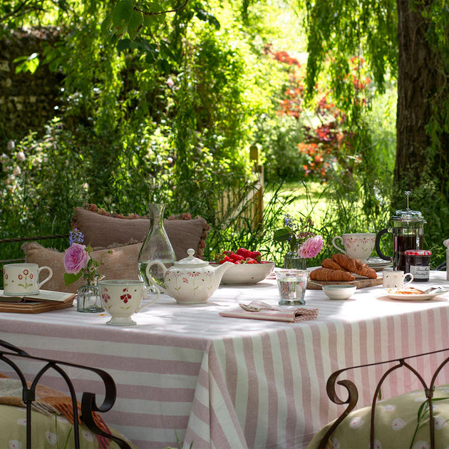 Pale Rose Wide Stripe Tablecloth - Small