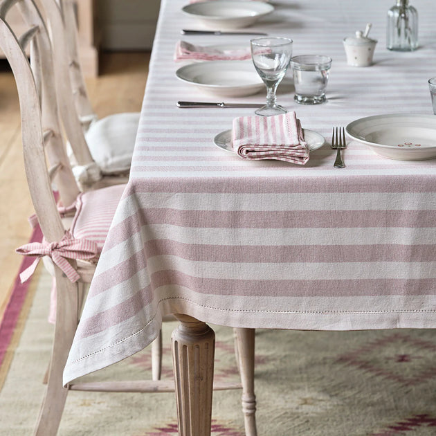 Pale Rose Wide Stripe Tablecloth - Small