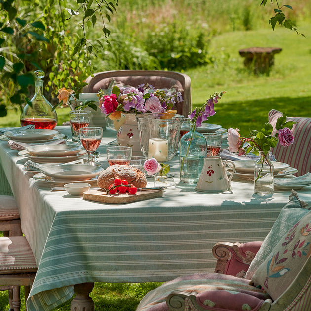 Duck Egg Cambridge Stripe Tablecloth - Large