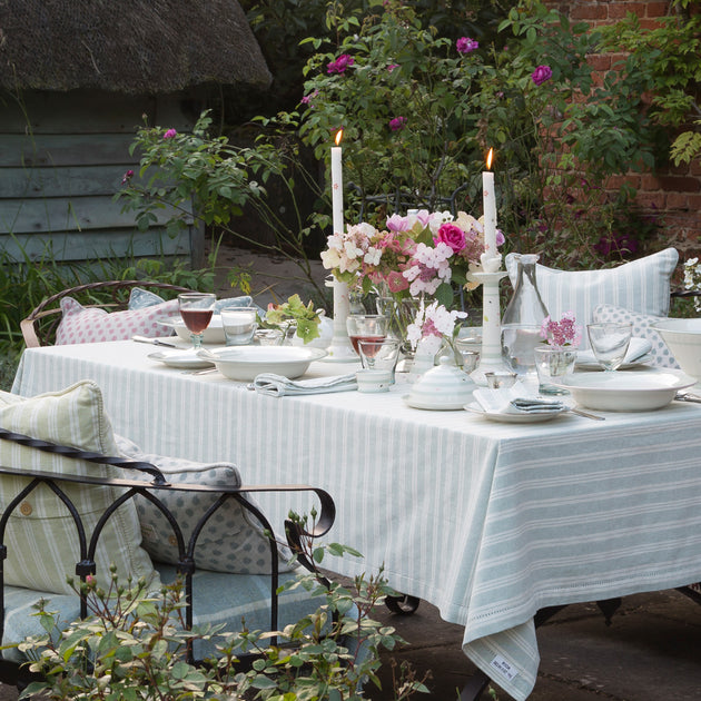 Duck Egg Cambridge Stripe Tablecloth - Large