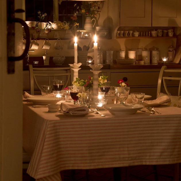 Rose Ivory Stripe Tablecloth - Small