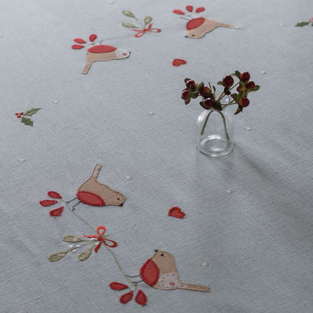 Duck Egg Robin & Rosehip Christmas Tablecloth – Large