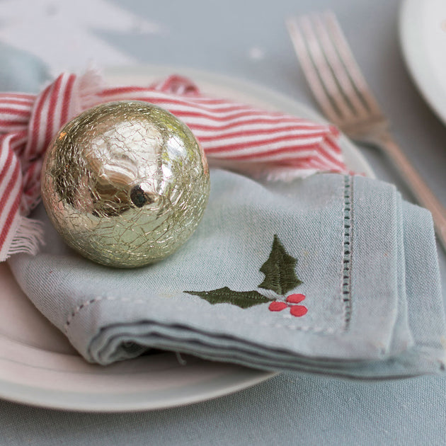 Christmas Holly Napkins - Duck Egg (Set of 4)