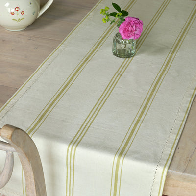 Ivory Green Vintage Stripe Table Runner