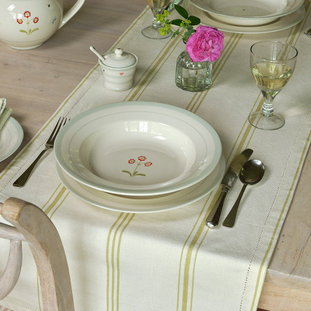 Ivory Green Vintage Stripe Table Runner