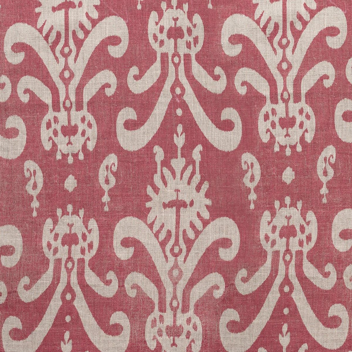 Indian Red Sacha ikat print on linen, close repeat of the design