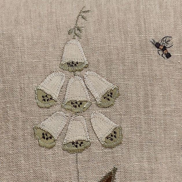 White Foxglove on Rustic Linen with Pompoms