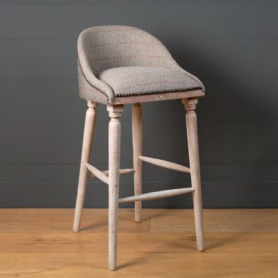 Grey Red Check Wool Upholstered Bar Stool