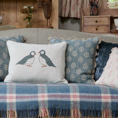 Embroidered Puffins Cushion