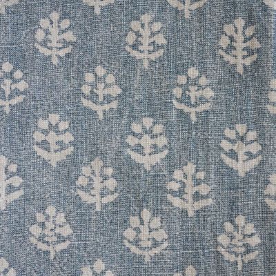 blue linen printed all over with block print motif