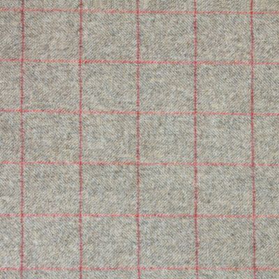 Grey Red Check Herringbone Wool Tweed – 405