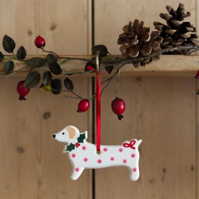 Pink Spotty Dog Christmas Decoration