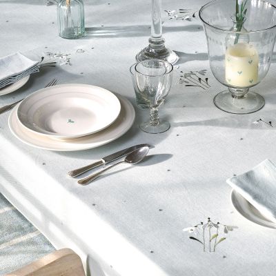 Duck Egg Snowdrop Cotton Tablecloth - Extra Large